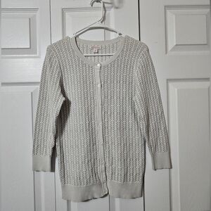 Gray & White Patterned Button Closed Cardigan Sweater, Medium, Excellent Cond
